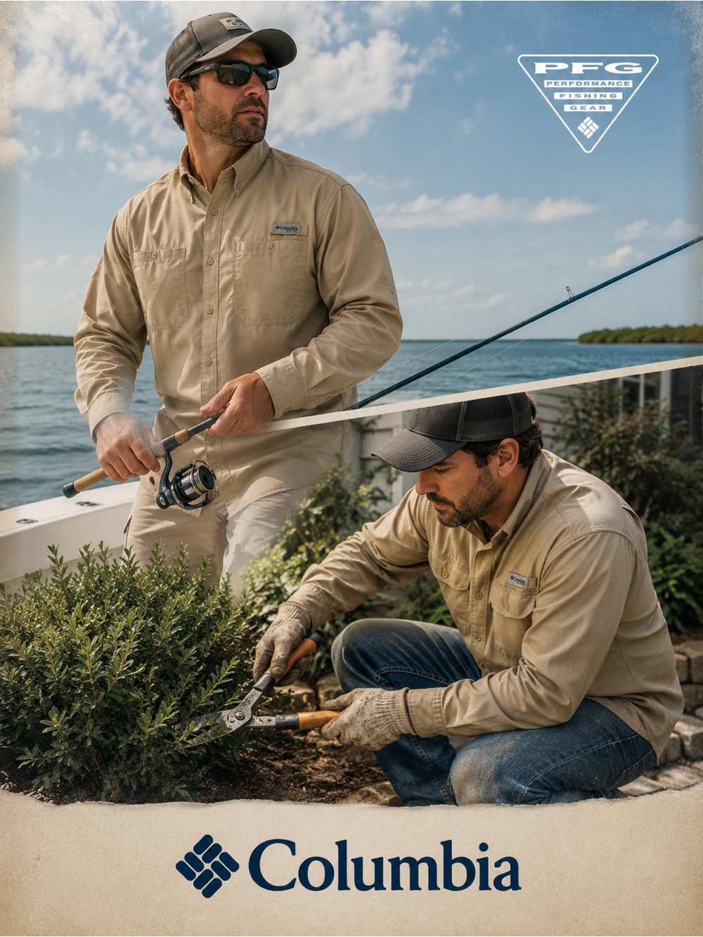 Columbia PFG Performance Fishing Gear Khaki Long Sleeve Shirt